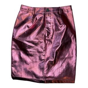 NEW NSR Women's Metallic Pink Faux Leather Mini Skirt‎ Size Small Party Cocktail